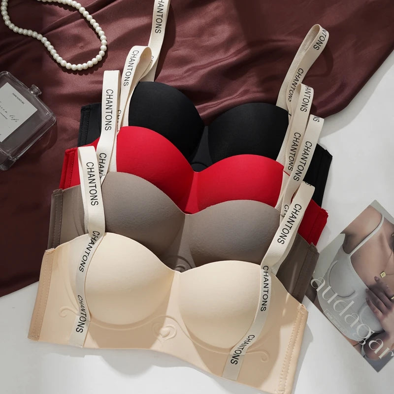 Seamless Underwear Women's Small Breasts Push Up And Without Wire Rings To Shrink Side Breasts Letter Strap Bra