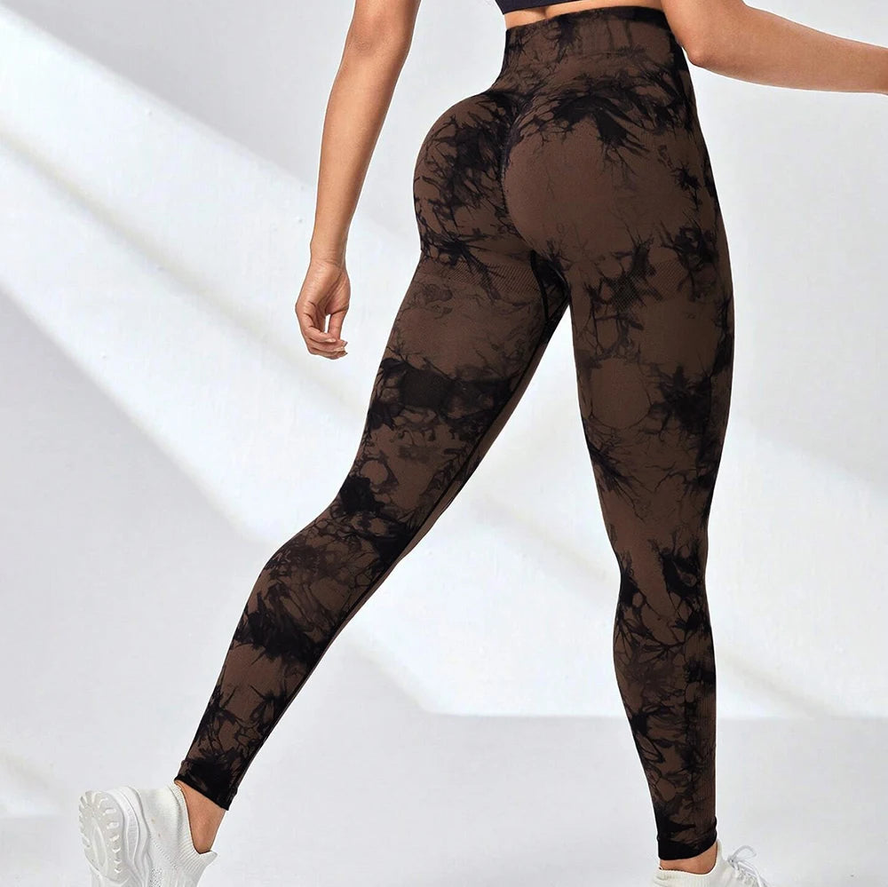 Women's High Waist Seamless Yoga Pants, Tie Dye Print Peach Shaped Butt Lifting Leggings for Running Fitness Workout