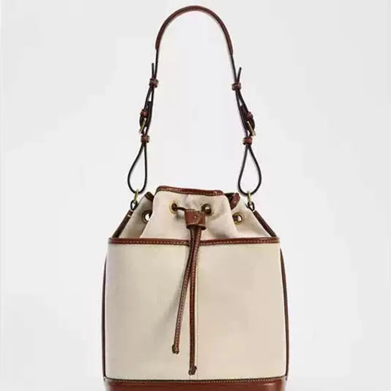 Vintage Denim Bucket Bag Designer Canvas Women Shoulder Bags Drawsting Panelled Crossbody Bag Small Tote Shopper Purses