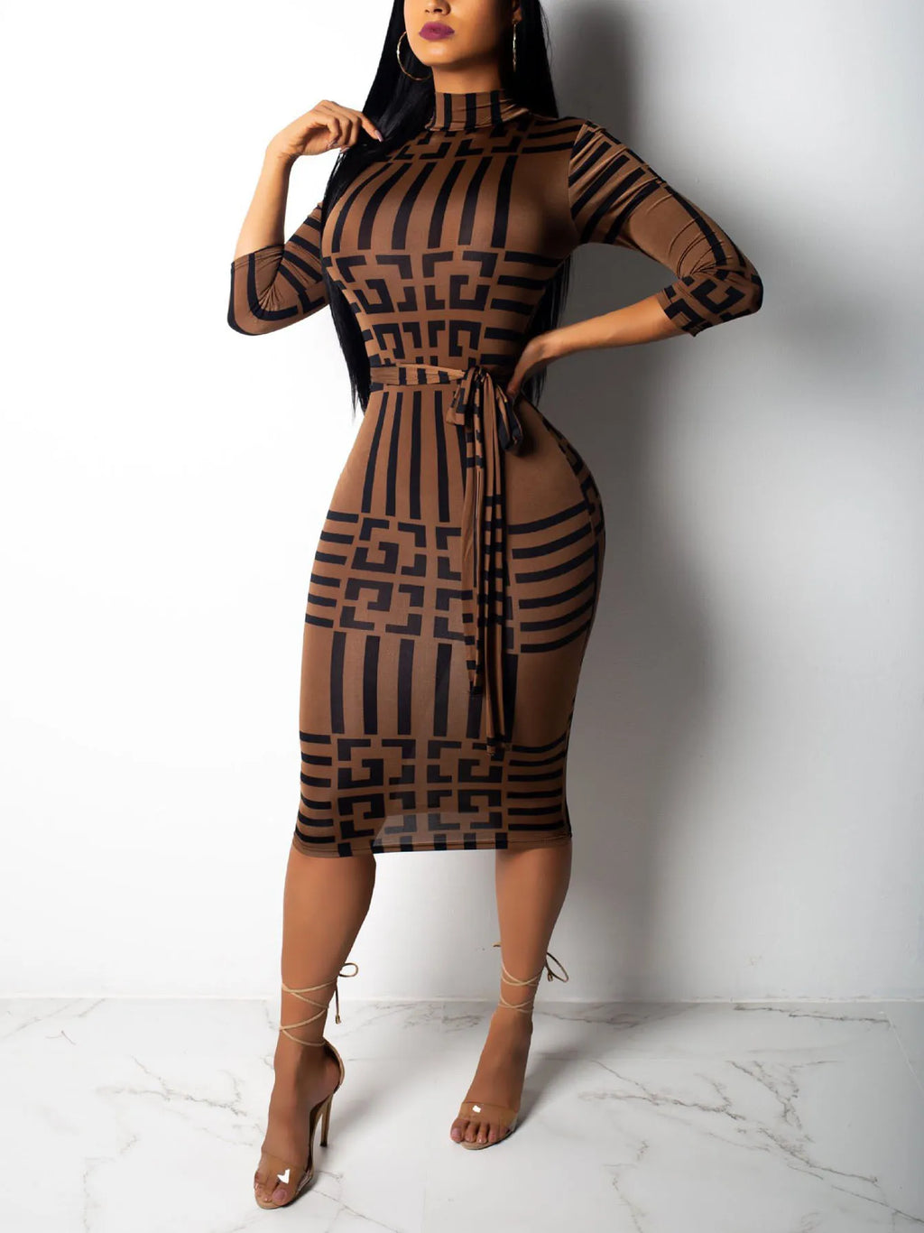 Fashion Women Spring Fall Elegant Dress Long Sleeve Sexy Mini Bandage Dresses Letter Print Midi Dress