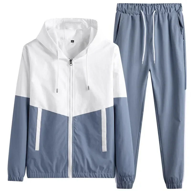 2026 New Men's Casual Sets Men Tracksuit Oversized Trend Patchwork Design Hooded Jacket+pants Two-pieces Men Running Sports Suit