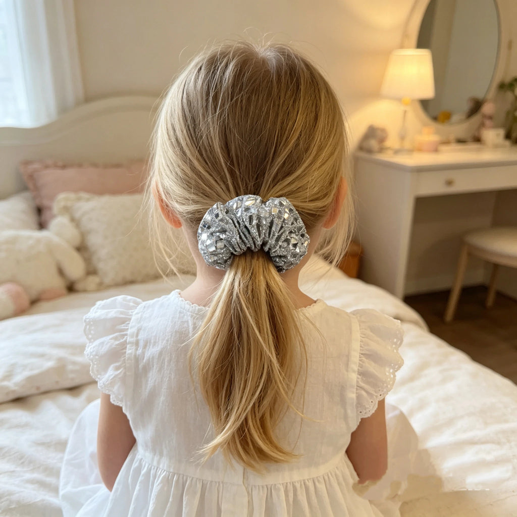 Shiny Sequin Hair Scrunchies Silver Glitter Hair Ties for Women Girls Daily Party Hair Accessories Gift