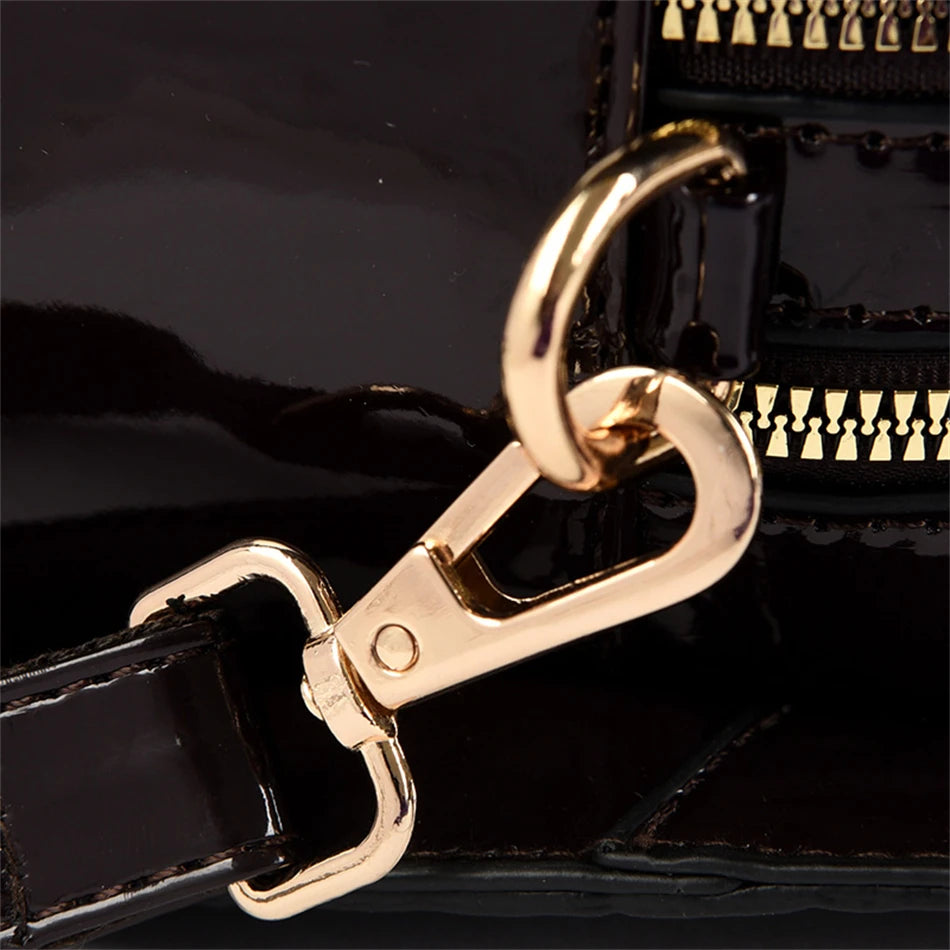 Luxury Patent Leather Handbags for Women Designer Crocodile Pattern Women's Shoulder Crossbody Bag Hobos Ladies Messenger Stone