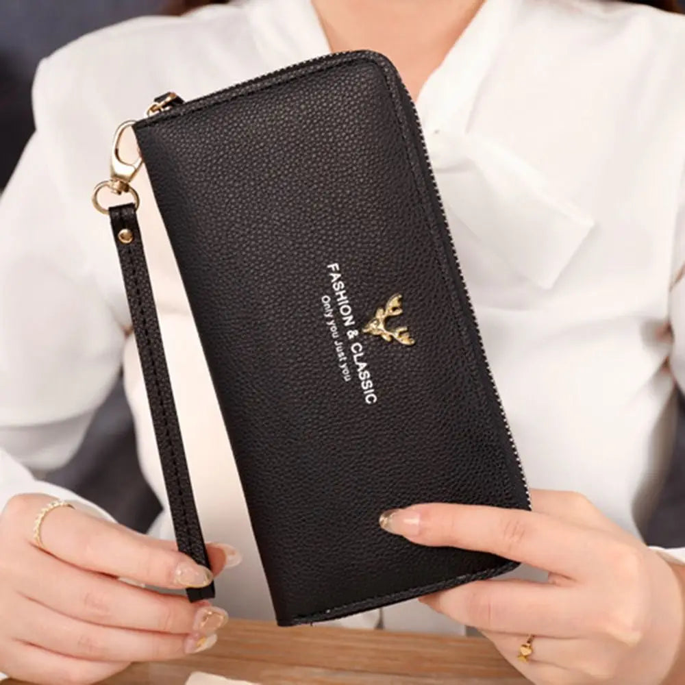 Fashion Zipper Long Wallet Large Capacity Leather Card Bag Long Purse Women