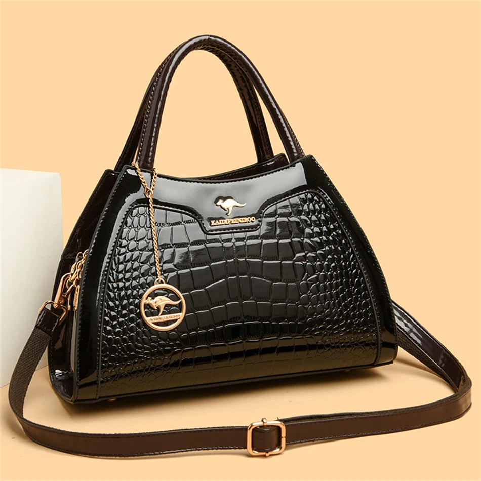 Luxury Patent Leather Handbags for Women Designer Crocodile Pattern Women's Shoulder Crossbody Bag Hobos Ladies Messenger Stone