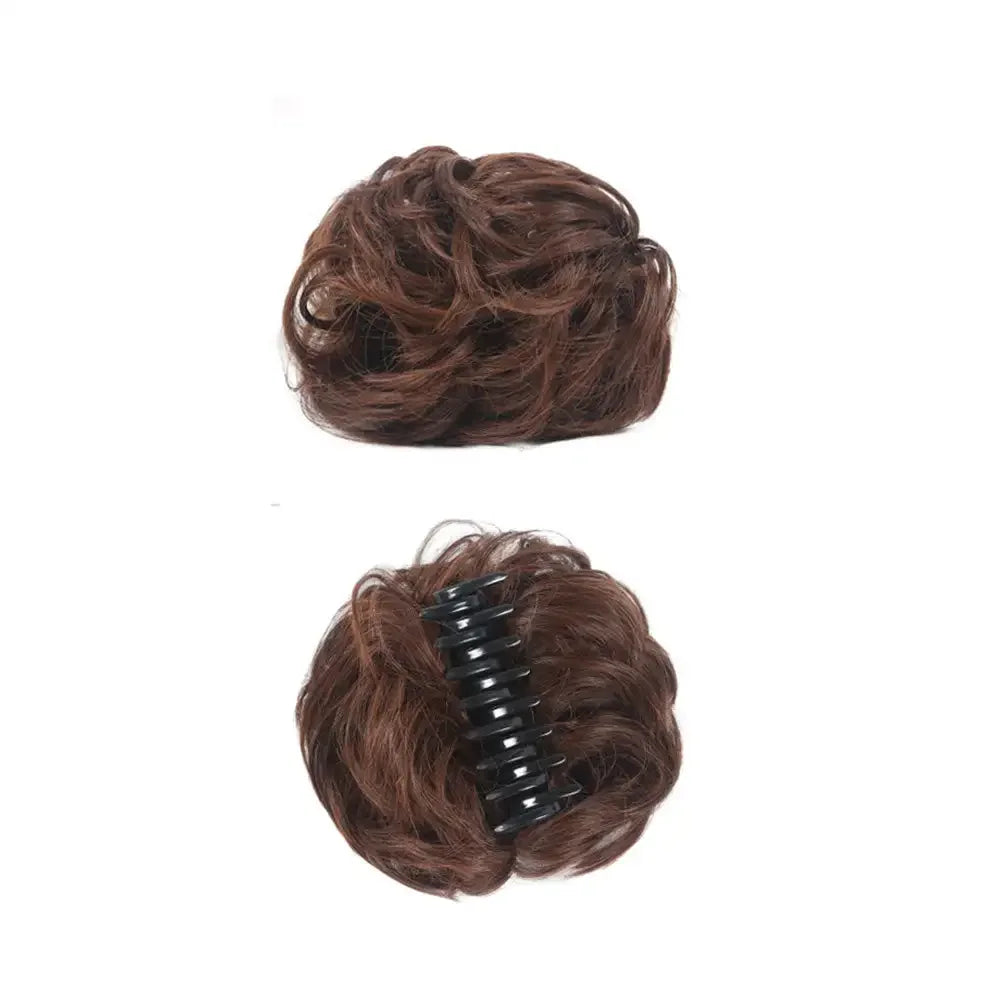 Girls Curly Scrunchie Chignon Band Brown Black Synthetic Hair Ring Wrap On Messy Bun Ponytails Straight Hair Tie