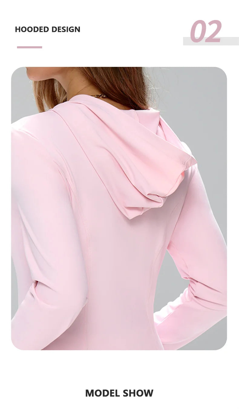 SVEIC Yoga Coat Sports Top Long Sleeve Zipper Fitness With Hat Workout Breathable Quick Drying Running Jackets Gym Woman Clothes