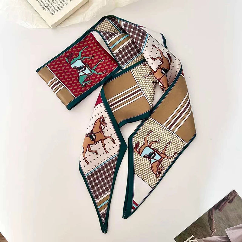 Luxury Brand Model Striped Printing Bag Handbag Handle Ribbon Scarf Small Silk Scarf Women Hair Band Neck Scarves Neckerchief