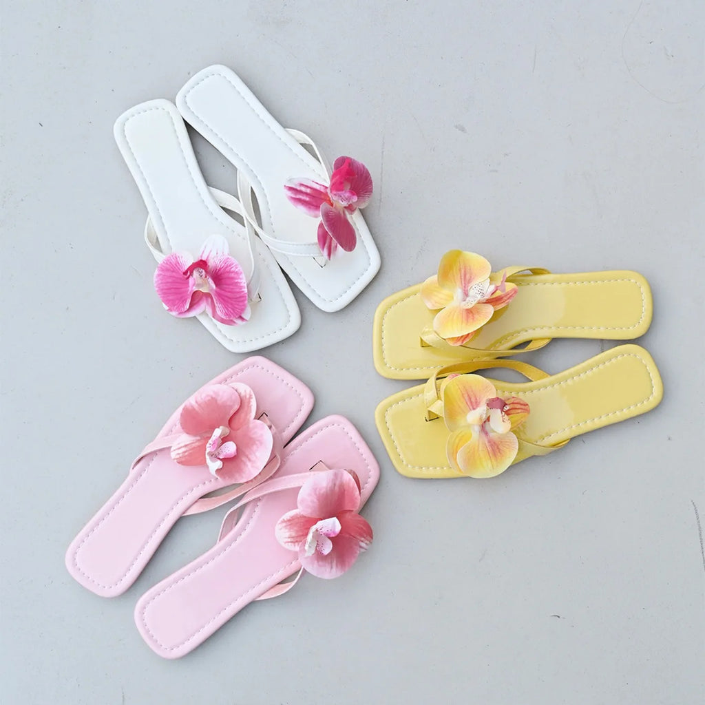 Women Slippers Summer Flip Flops Square Toe Flat Sandals Outdoor Casual Slippers Women Fashion Flowers Shoes Ladies Slides Women