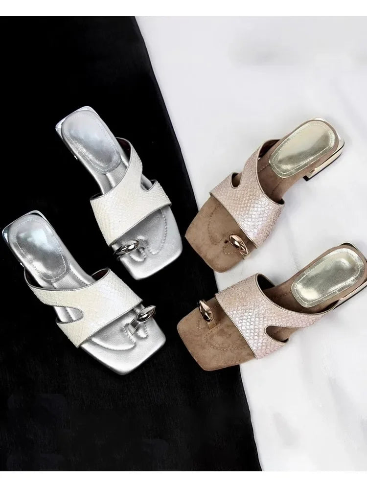 French Fairy Tale Style Metal Buckle Wedge Heel Soft Bottom Fashionable Sandals Women Summer New No Fatigue Slip-On Shoes