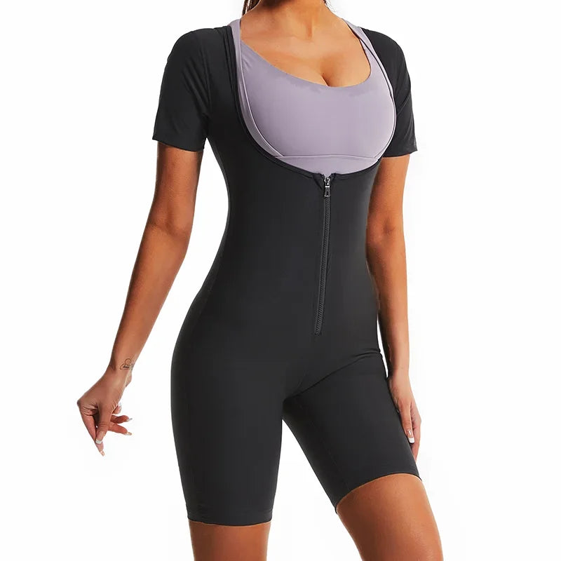 Women Compression Bodysuits Shapewear Sauna Suits Sweat Body Shaper Gym Fat Burning Waist Trimmer Belly Weight Loss Sportswear