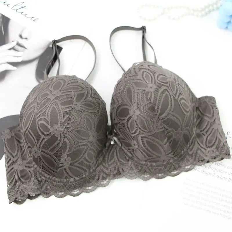 New Sexy Floral Lace Kint Underwire Push Up Bras Padded Bow Thin Mold CDE Cup Underwear For Women Plus Size Breathable Lingerie