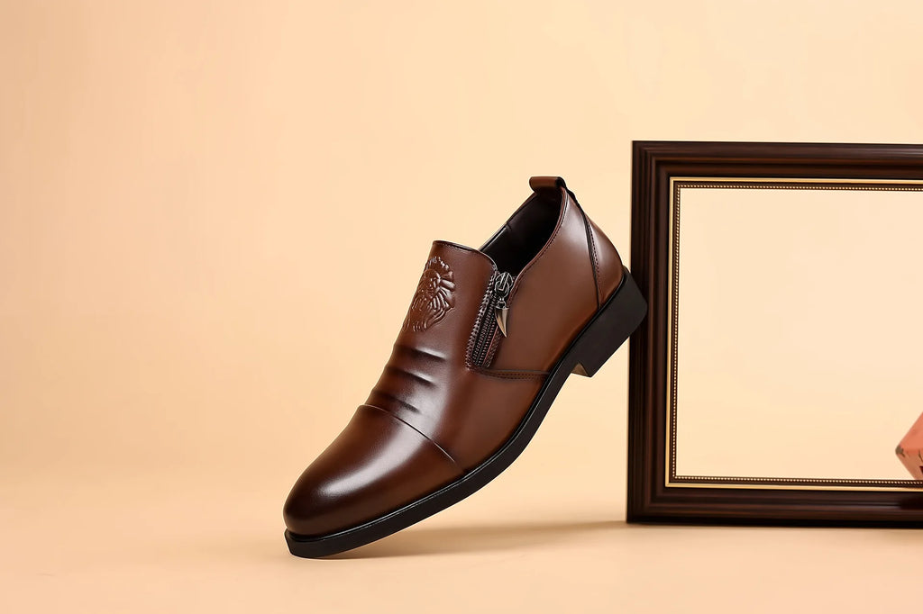 Luxury Men Oxford Shoes Retro Lion Head Zip Men Dress Shoes Office Business Loafer High Quality Men Party Wedding Shoes 2024 New