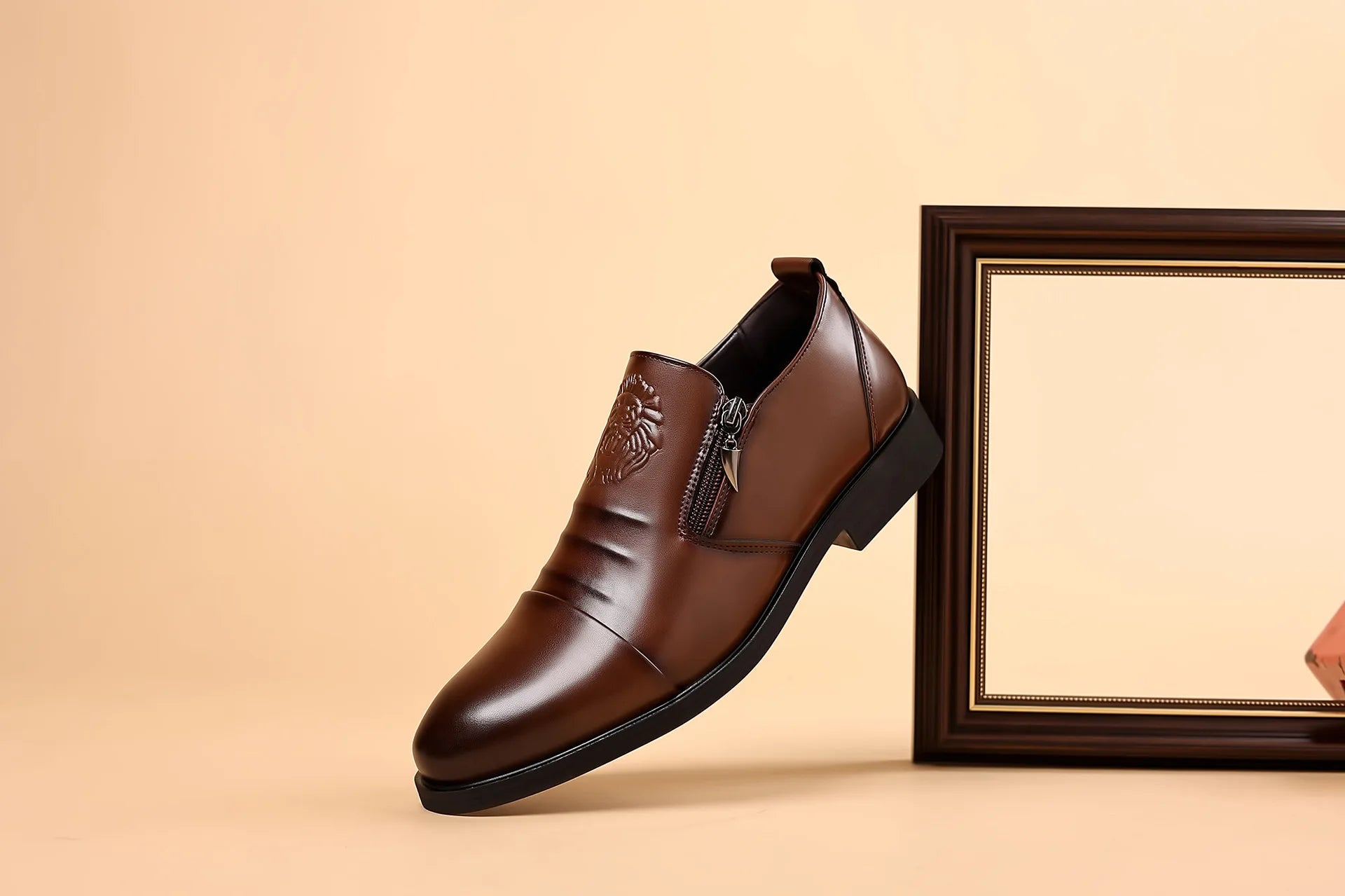 Luxury Men Oxford Shoes Retro Lion Head Zip Men Dress Shoes Office Business Loafer High Quality Men Party Wedding Shoes 2024 New