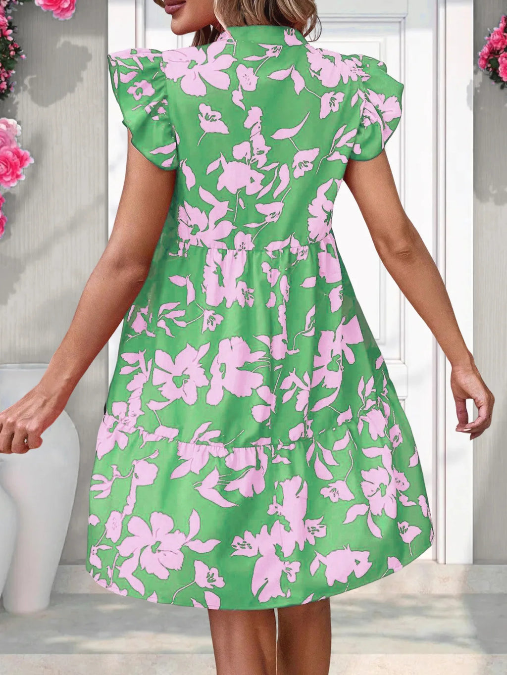 Sweet Flower Print Women's Dress 2025 Summer New Lotus Leaf Sleeves V-Neck Loose Casual Fashion Beach Party Dress Boho Sundress