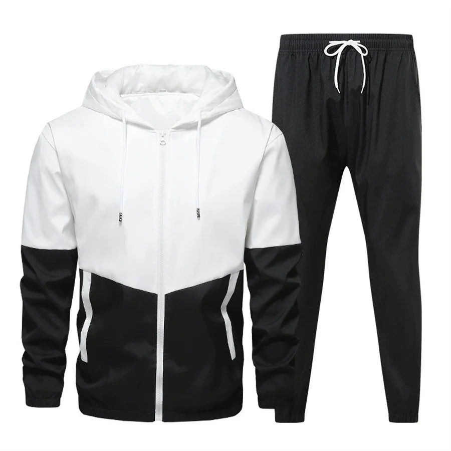 2026 Casual Joggers Patchwork Men Tracksuit Spring Autumn Hooded Zipper Jackets and Sweatpants 2 Pieces Suits Male Sportswear