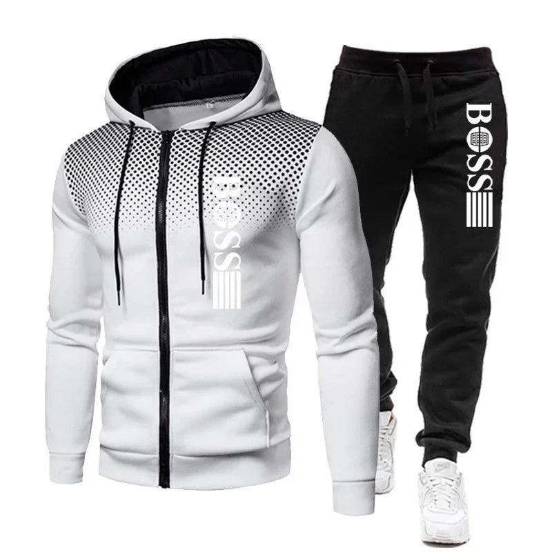 Two-piece Set of Warm Sportswear for Autumn and Winter, 2026New Style Fashionable Men's Zipper Hoodie + Casual Pants Set