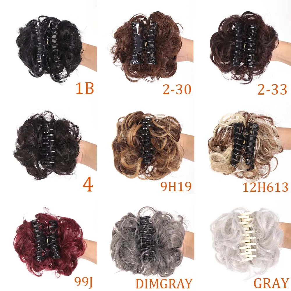 Synthetic Chignon Messy Bun Claw Clip in Hair Piece Wavy Curly Hair Bun Ponytail Extensions Scrunchie Hairpieces for Women