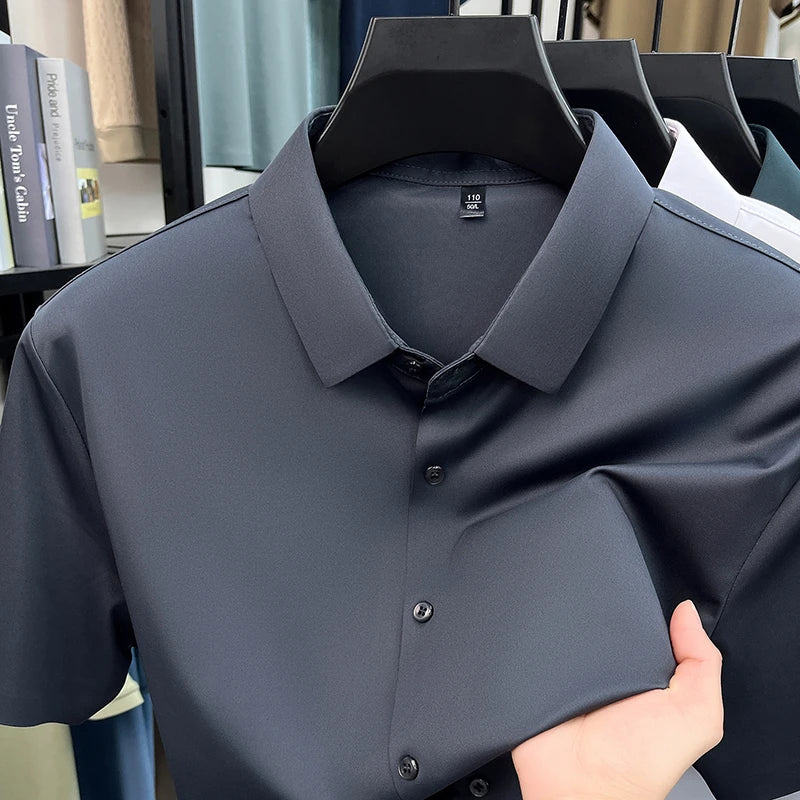 Mens Summer Business Short Sleeved Shirt Seamless Construction High Stretch Easy Care for AllDay Comfort