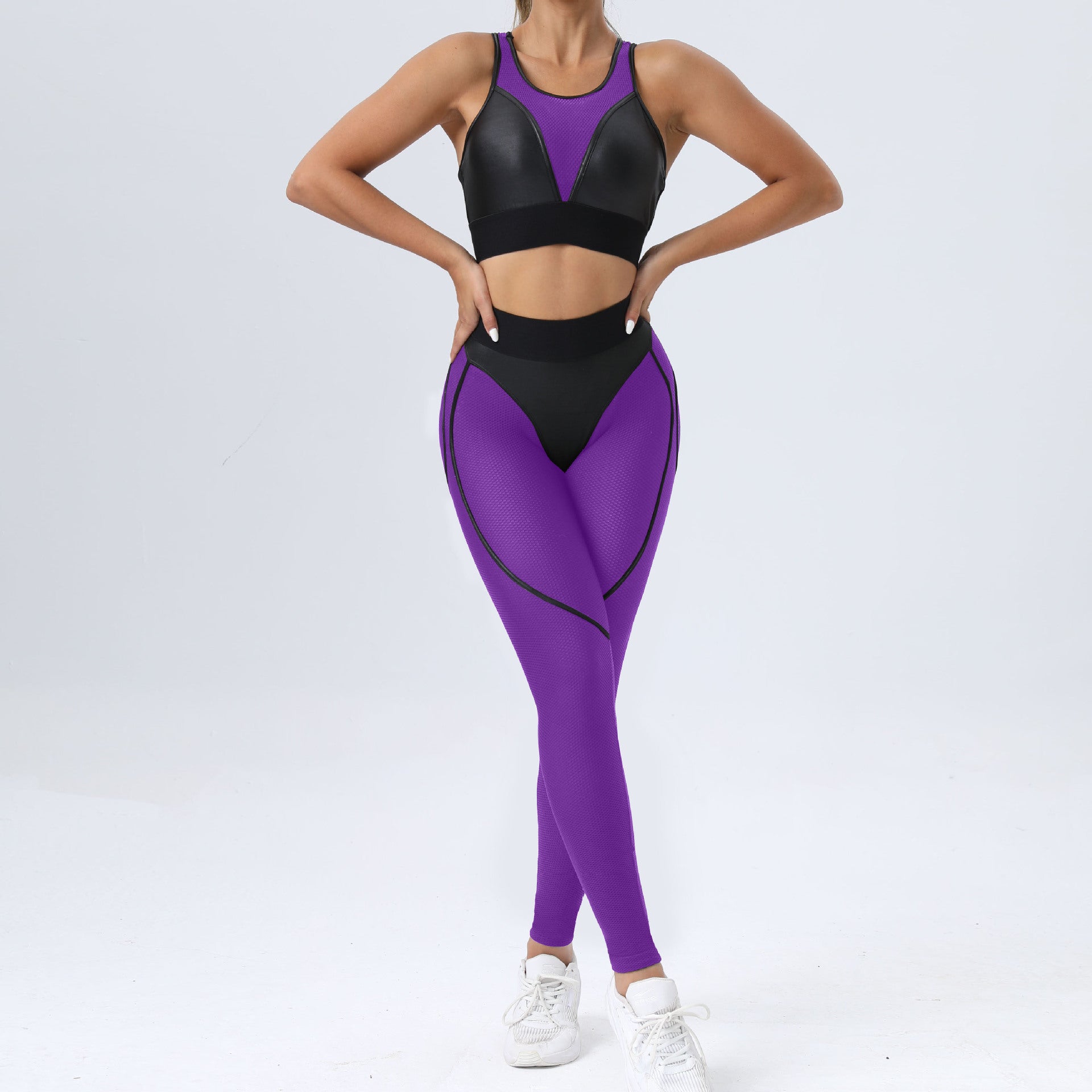 Fashion Mesh Patchwork Suit for Fitness Sportswear Women Gym Yoga Workout Clothes Elastic Breathable Sport Set Tracksuit Black