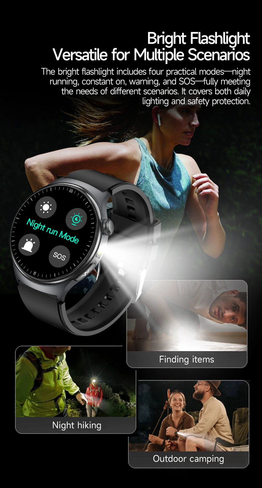 TK27 Men Smart Watch AMOLED ECG Health Monitoring Outdoors Flashlight Bluetooth Calling Sports Fitness Tracker Smartwatch