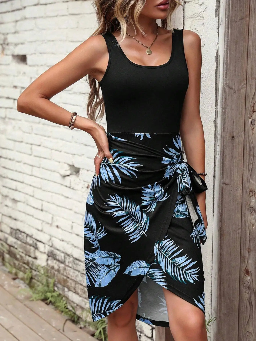 Tropical Print Maxi Dress Summer 2025 Elegant mid Waist Knitted A-Line Skirt Couple's Holiday Beach Women's Dress