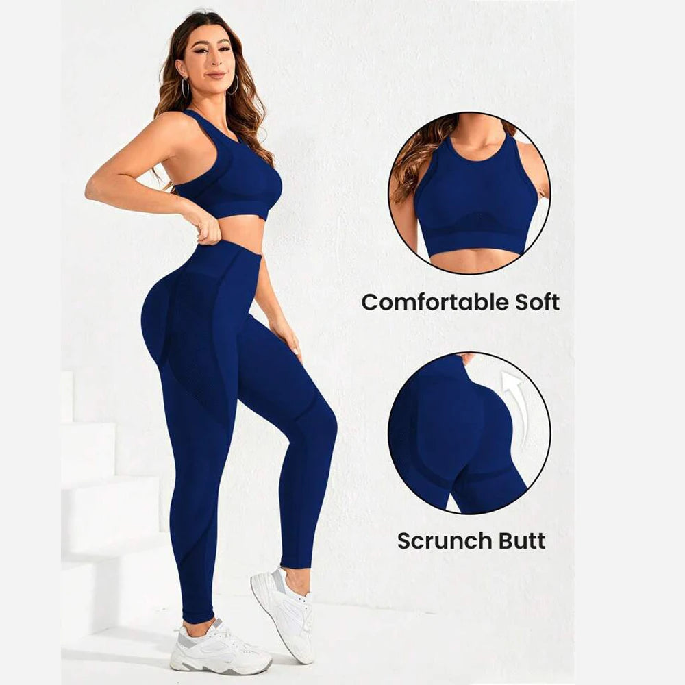 2-Piece Suit, Women's Yoga Suit, Beautiful Back High Waist Trousers Combination, Seamless Super Elastic Ideal Gym Clothing