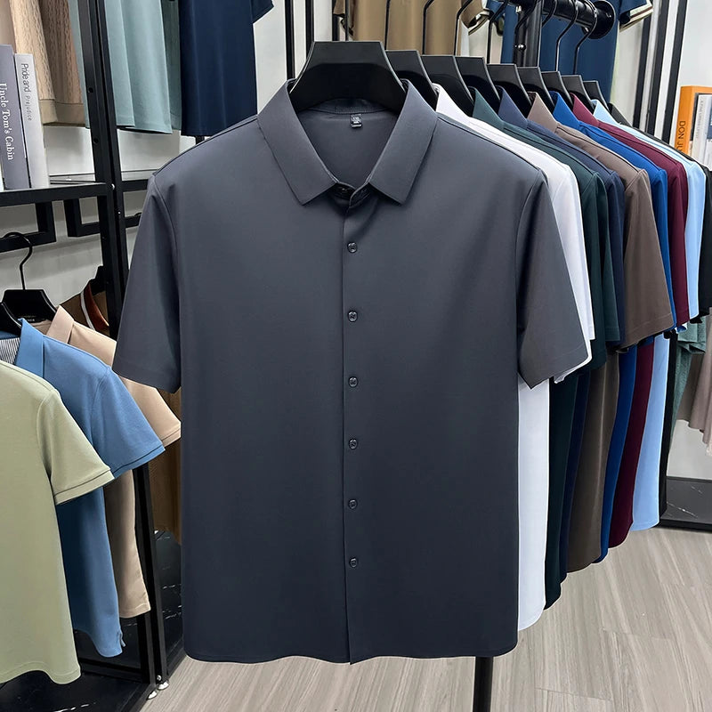 Mens Summer Business Short Sleeved Shirt Seamless Construction High Stretch Easy Care for AllDay Comfort