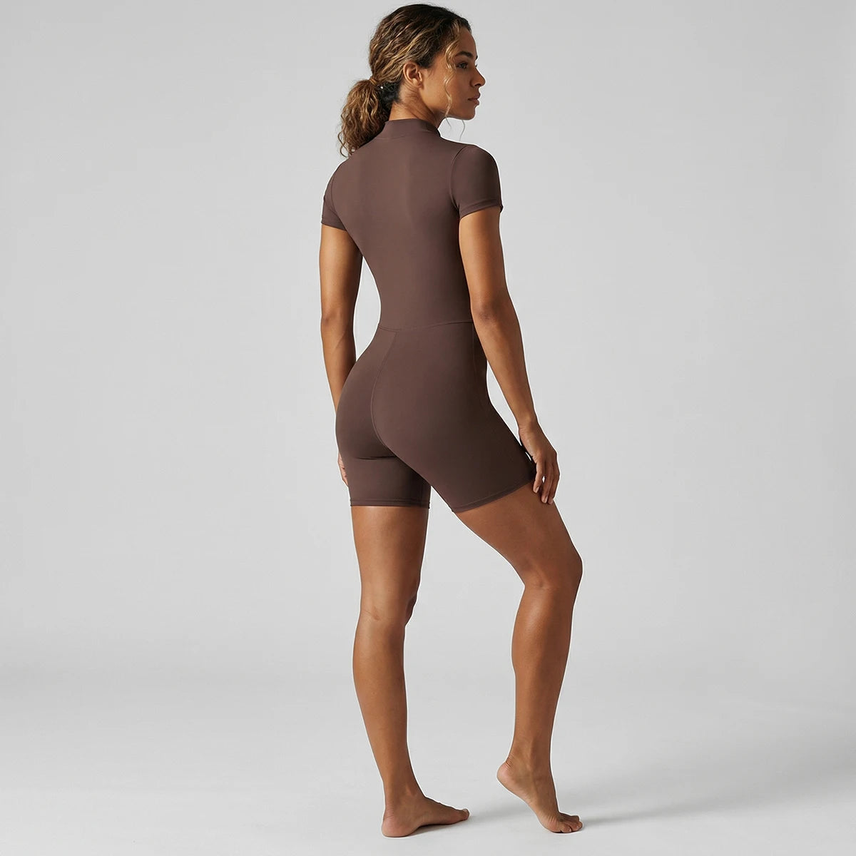 Rooftrellen Woman Yoga Bodysuits Running Sports Push Up Half Zipper One-Piece Jumpsuits Summer Peach Buttocks Push Up Yoga Set
