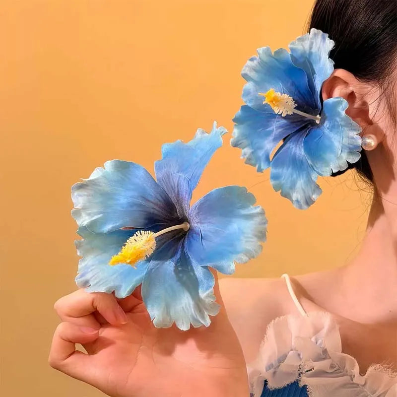 1Pcs Hibiscus Flower Hair Side Clips Handmade Artificial Bohemian Floral Hairpin for Girls Beach Party Hair Accessories