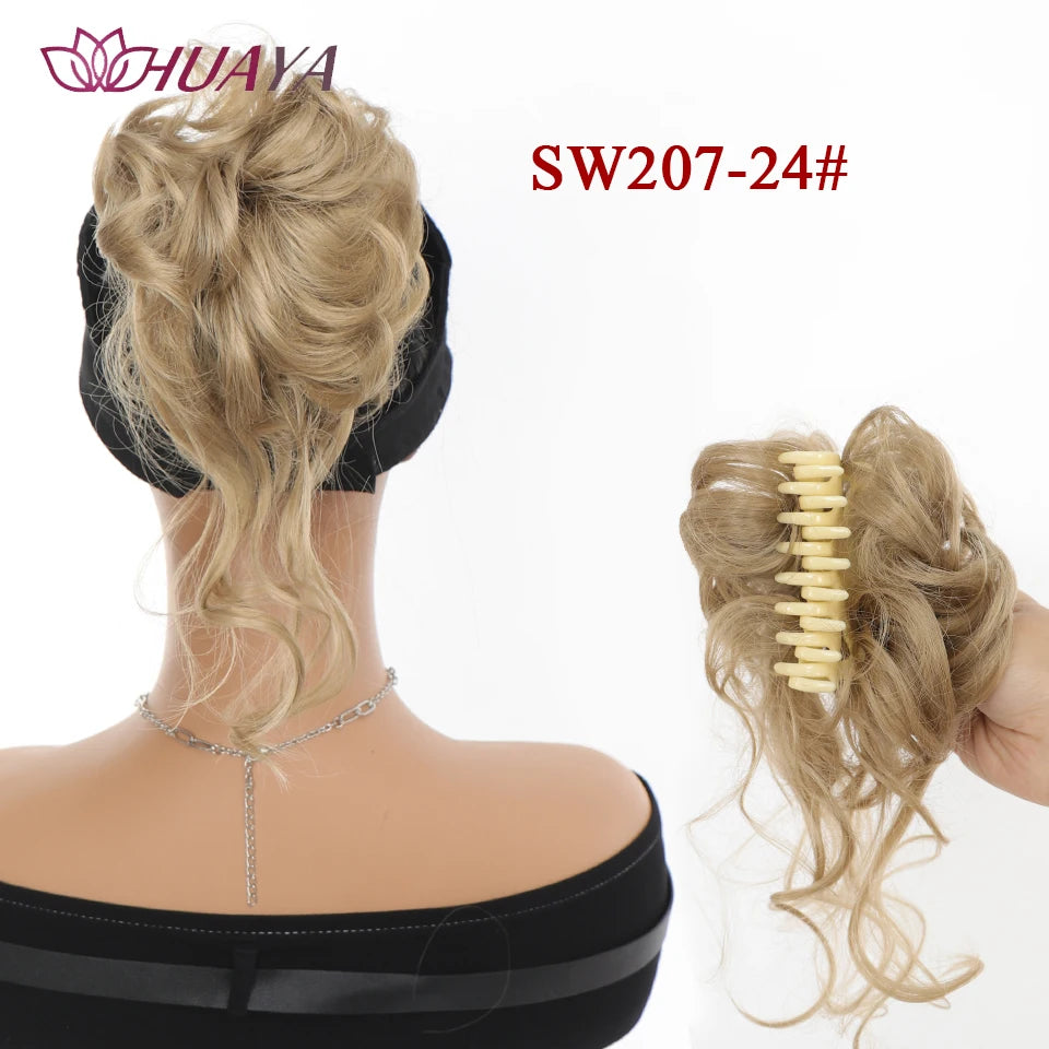 HUAYA Synthetic Messy Curly Claw Hair Bun Chignon Hair Extensions Scrunchy Fake False Hair With Tail for Women Hairpieces