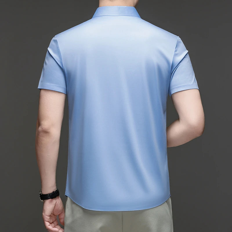 Mens Summer Business Short Sleeved Shirt Seamless Construction High Stretch Easy Care for AllDay Comfort