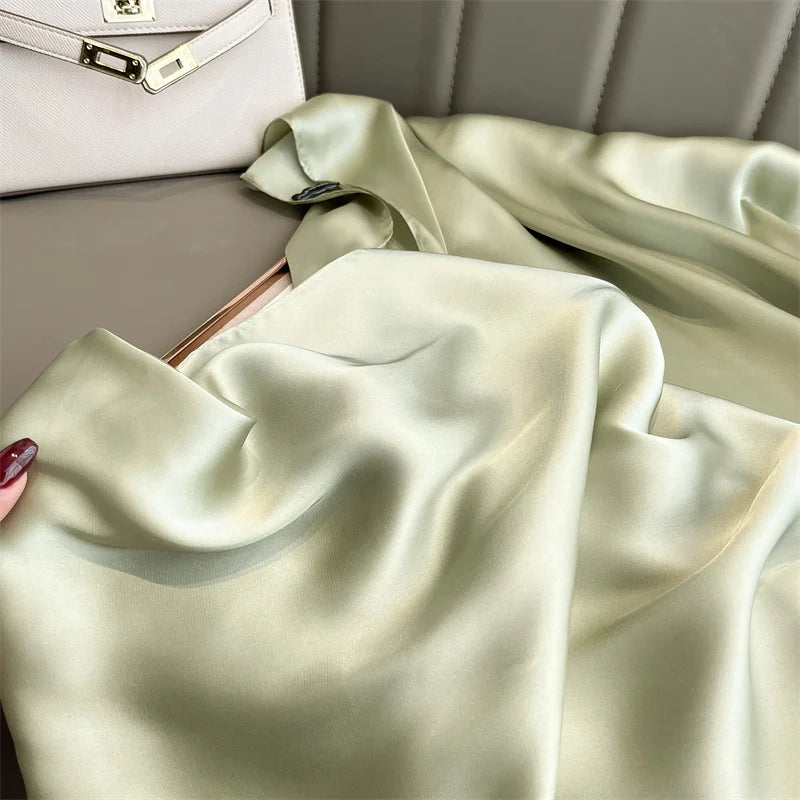 2024 Luxury Brand Silk Scarf for Women Large Shawl Wrap Headband Solid Design Hijab Beach Stoles Female Foulard Echarpe Bandana