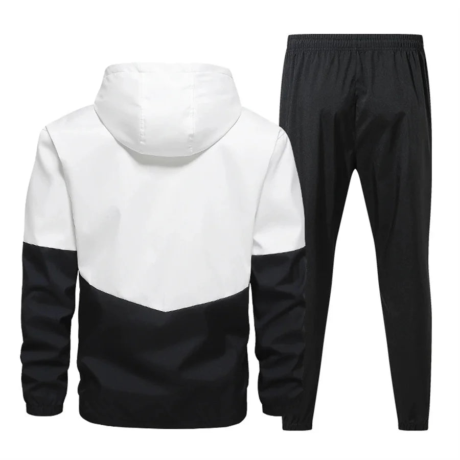 2026 Casual Joggers Patchwork Men Tracksuit Spring Autumn Hooded Zipper Jackets and Sweatpants 2 Pieces Suits Male Sportswear