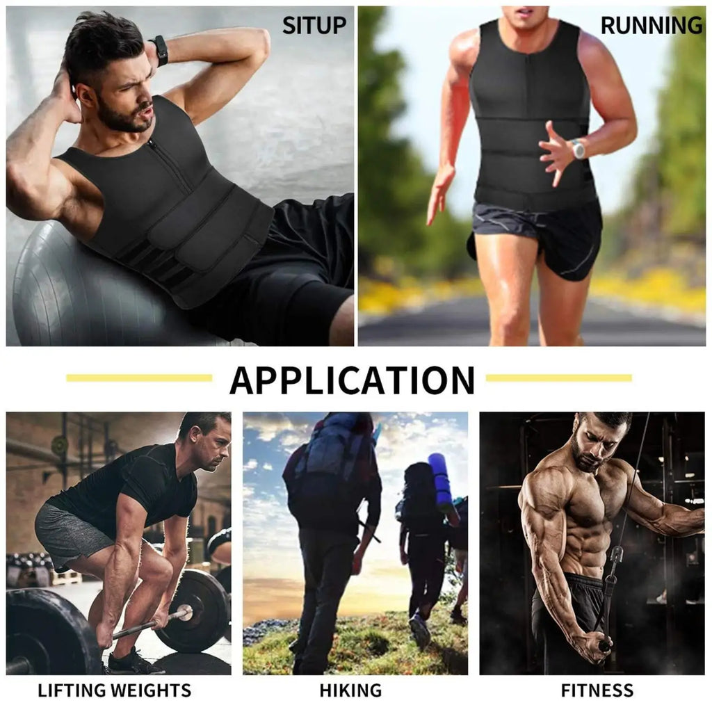 Sauna Vest Waist Trainer for Men Sauna Suit Double Sweat Belt Body Shaper for Gym Workout Exercise Zipper Tank Top Shapewear