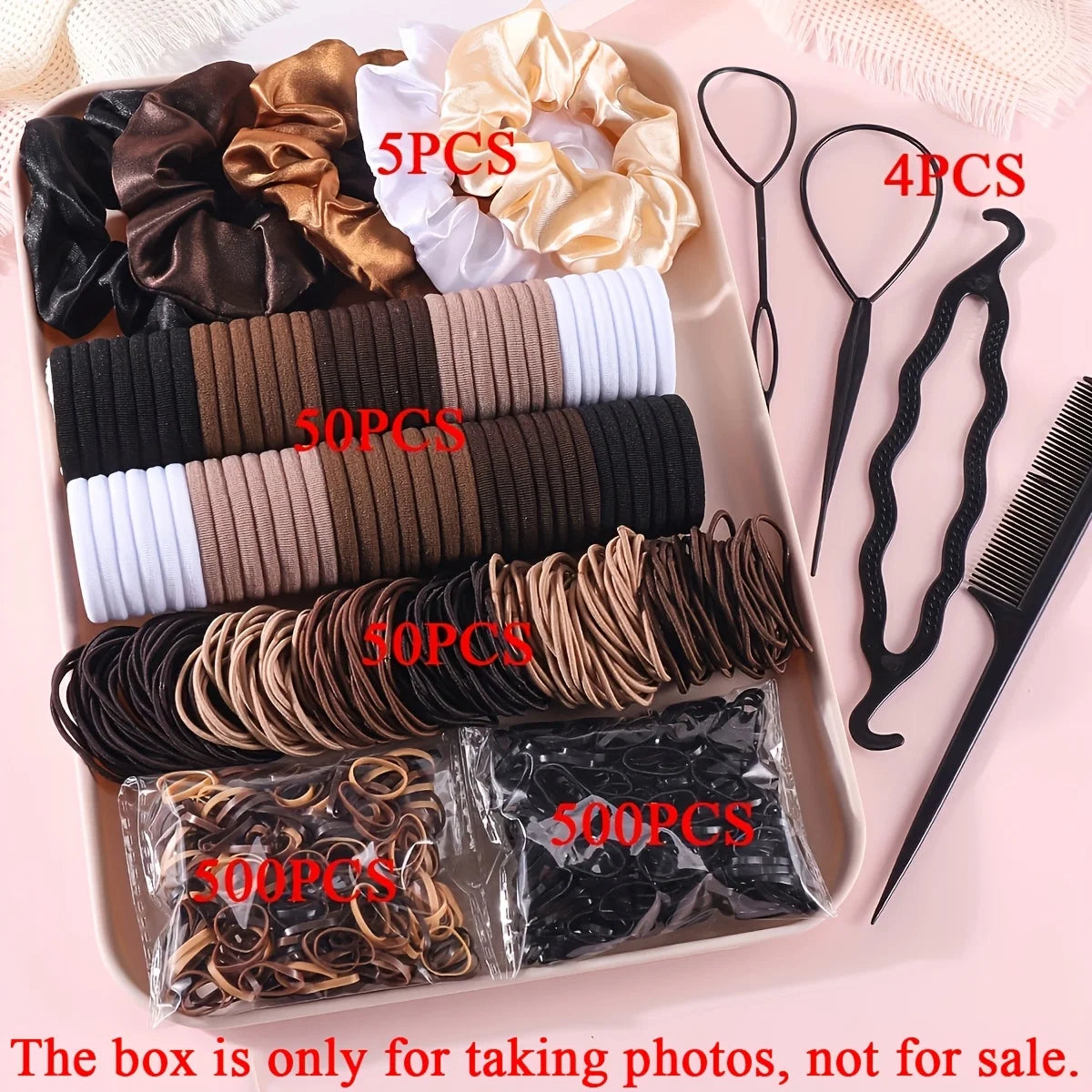 Women Dark Hair Accessories Set Elastic Seamless Ponytail Scrunchies Small Rubber Bands Fashion Hair Ties Headbands