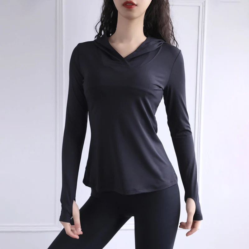 2025 Thumb Hole Quick-Dry Hoodies Women Back Mesh Breathable Fitness Hooded Shirts Woman Loose Fit Casual Sports Wear T-Shirts