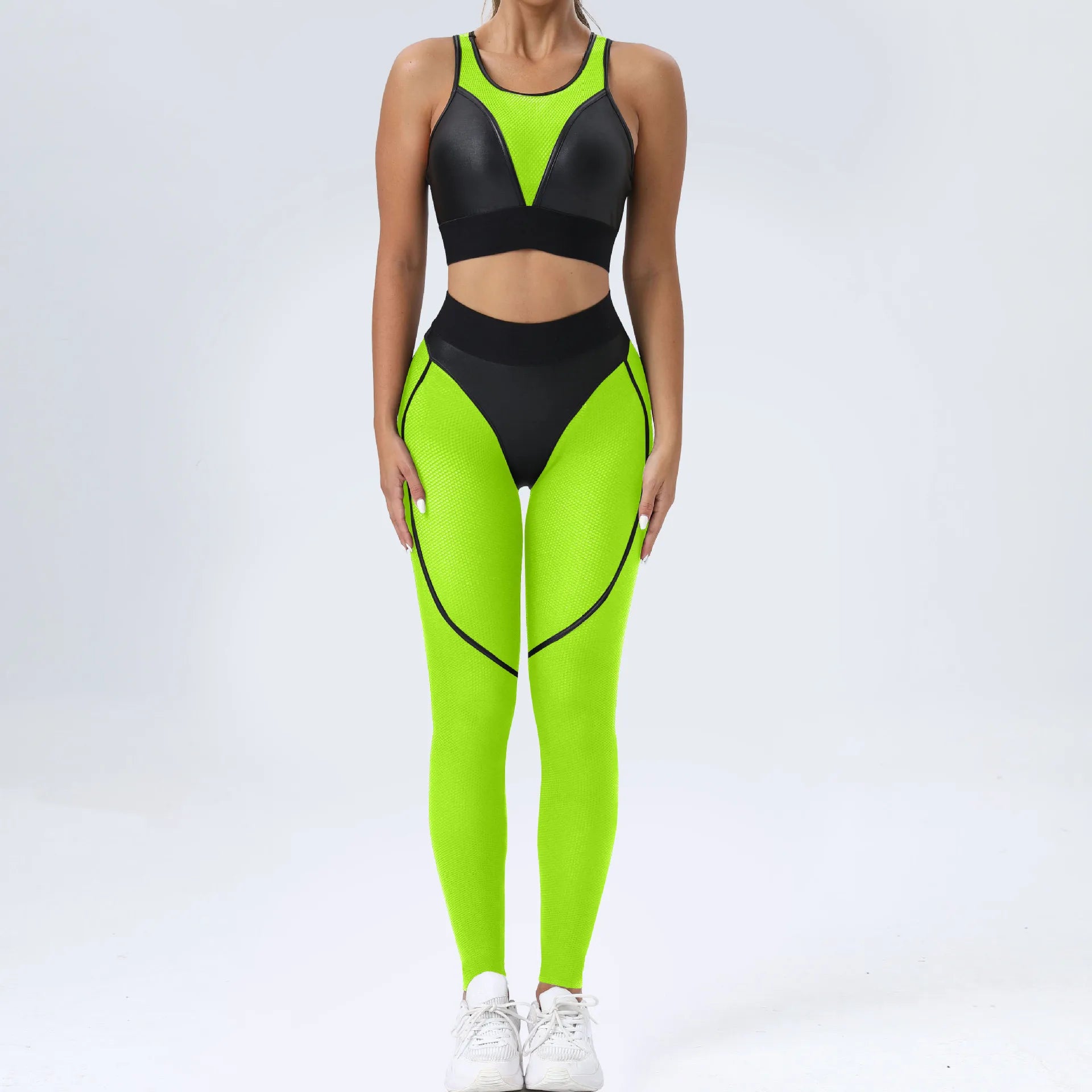 Mesh Gym Set Woman Sportswear Sexy Transparent Sports Suit for Fitness Sport Outfit Honeycomb Yoga Clothes Pink Black Orange