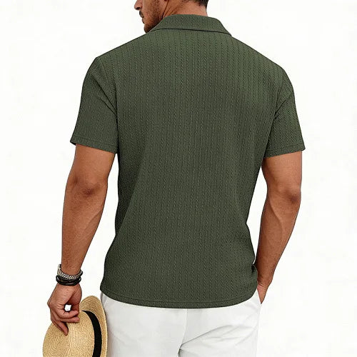 European and American Men's Casual Jacquard Shirt Men's Summer Solid Color Lapel Breathable Men's Short-Sleeved Shirt Top