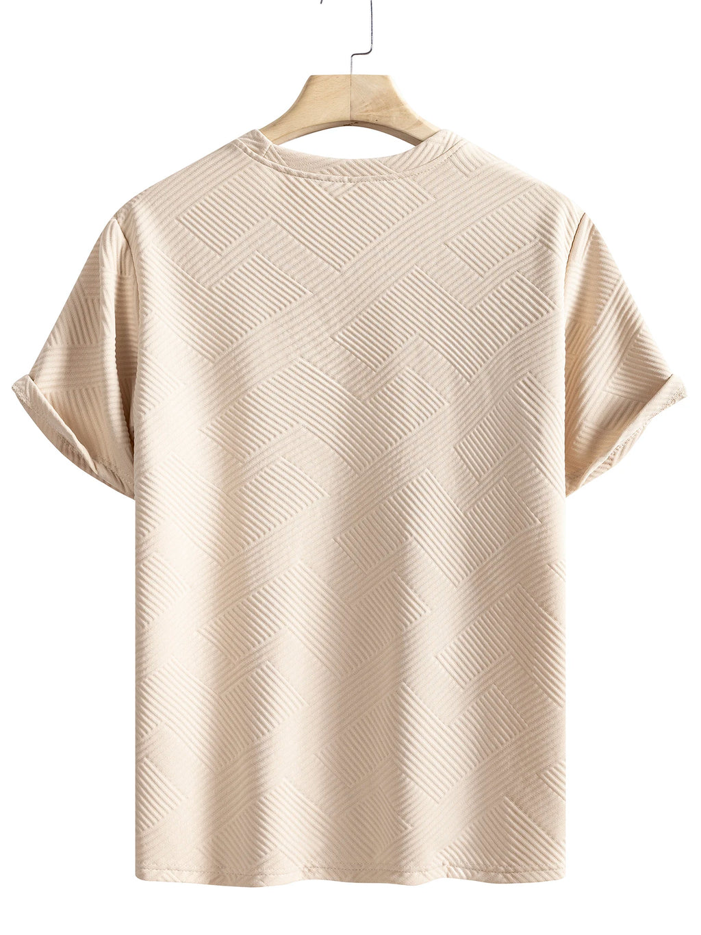Men's Crew Neck Short Sleeve T-Shirt Diamond Jacquard Textured Breathable Solid Color Casual Summer Basic Tops