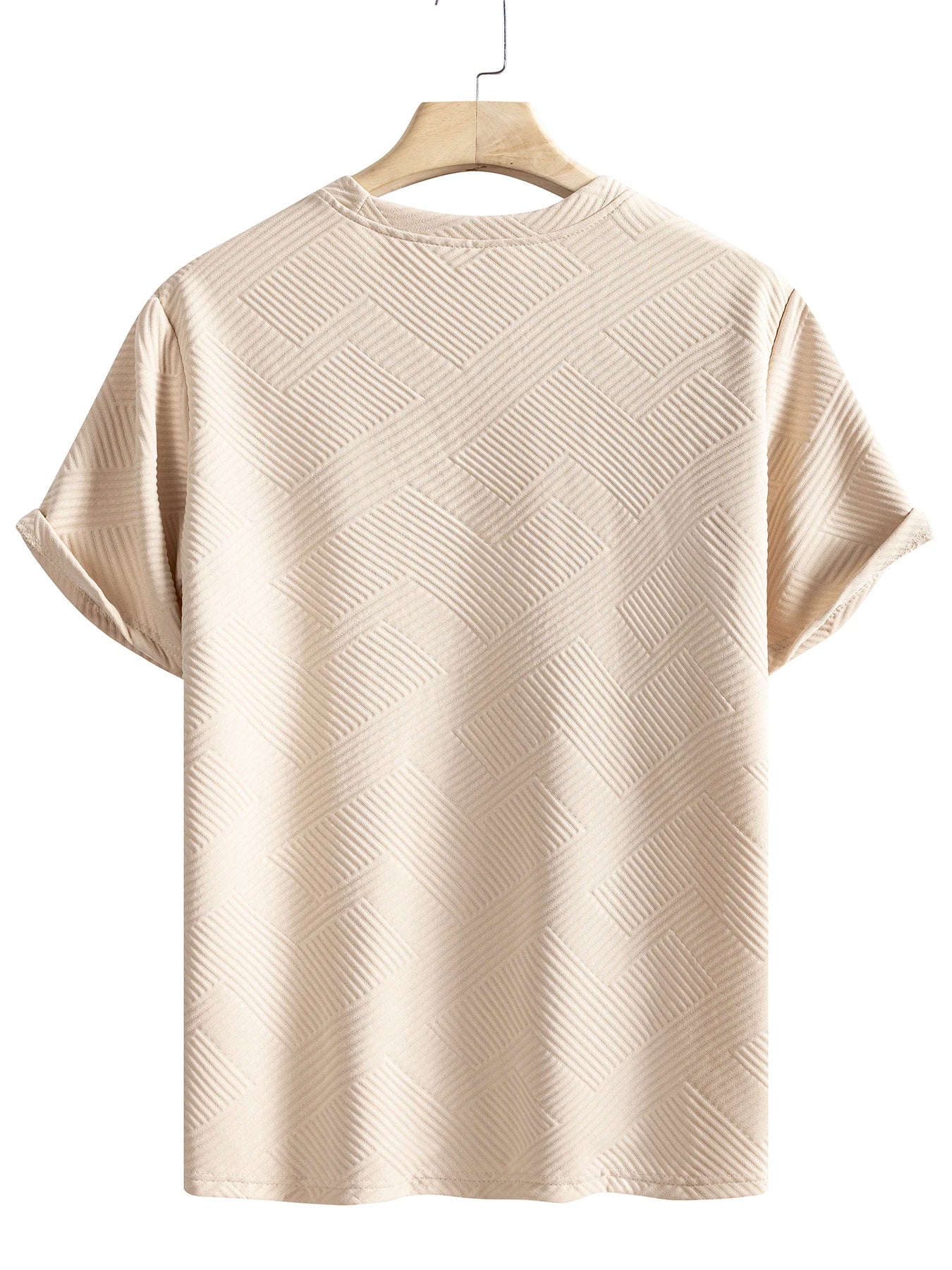 Men's Crew Neck Short Sleeve T-Shirt Diamond Jacquard Textured Breathable Solid Color Casual Summer Basic Tops