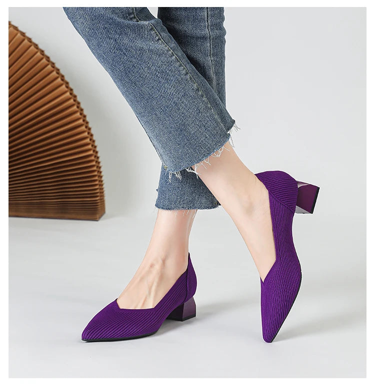 2026 New Women's High Heels Large 42/43 Fashion Pointed Anti slip Rubber Bottom Knitted Breathable Shoes