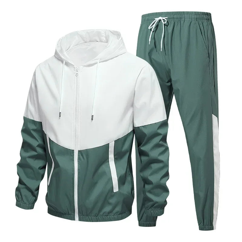 2026 New Men's Casual Sets Men Tracksuit Oversized Trend Patchwork Design Hooded Jacket+pants Two-pieces Men Running Sports Suit