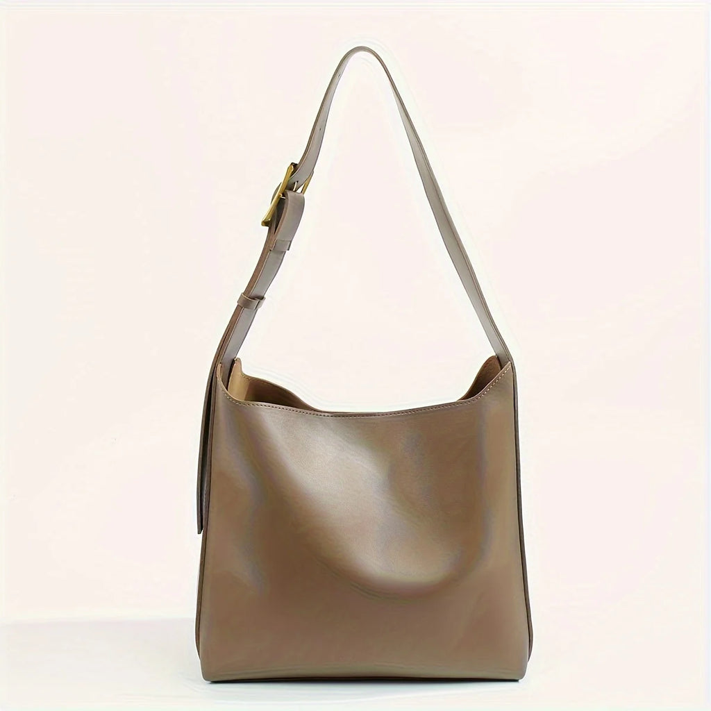 Women's Fashion Tote Bag, Minimalist Shoulder Handbag, Retro Faux Leather Bucket Bag, Polyurethane Lining, No Print