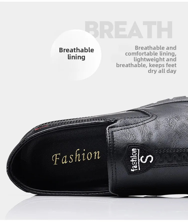 Soft Bottom Men's Business Casual Shoes Easy to Wear Spring Summer Autumn Winter Korean Style round Toe Low Heel Leather Shoes