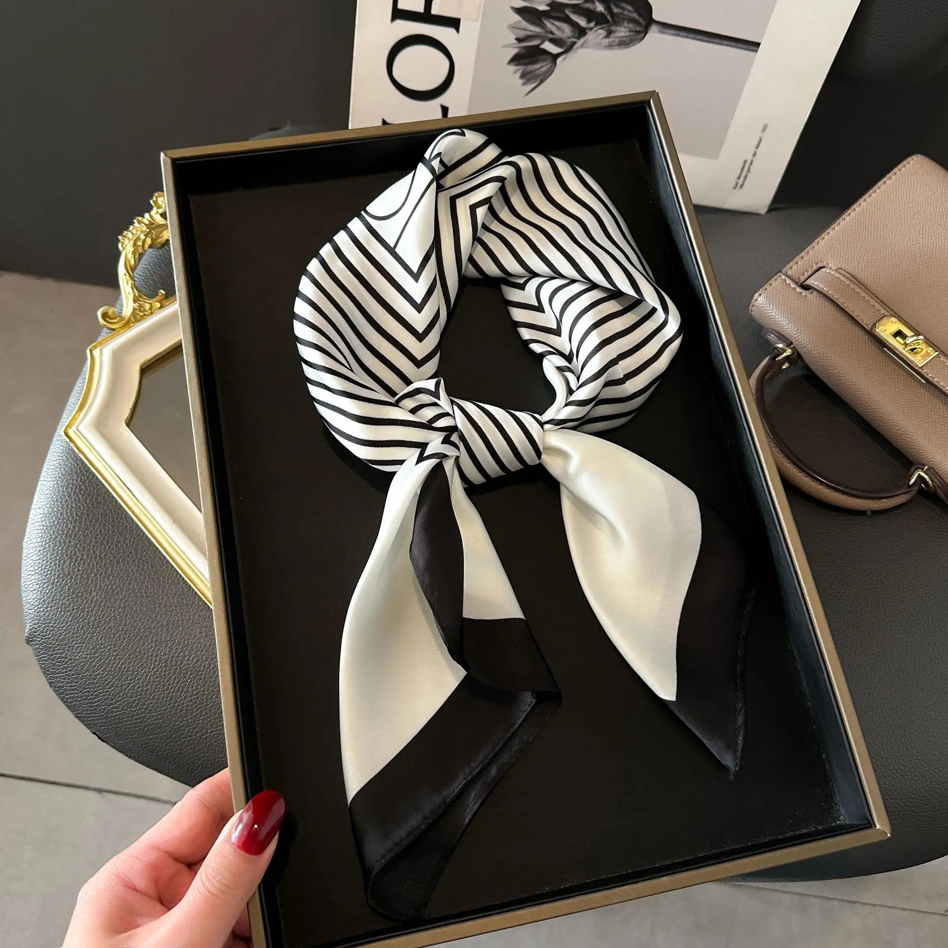 Luxury Satin Imitation Print Silk Scarf Square Women Neck Scarves Wrap Headkerchief Beach Hair Band Women's Bandana