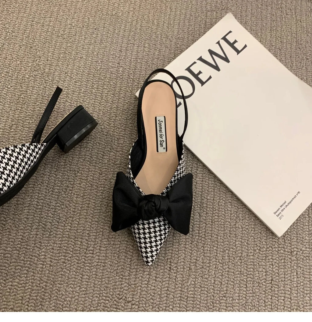 Bow Sandals Women 2026 Summer Pointed Low Heel Sandals Women Fashion Baotou Thin Strap Sandals High Heels Sandalias De Mujer