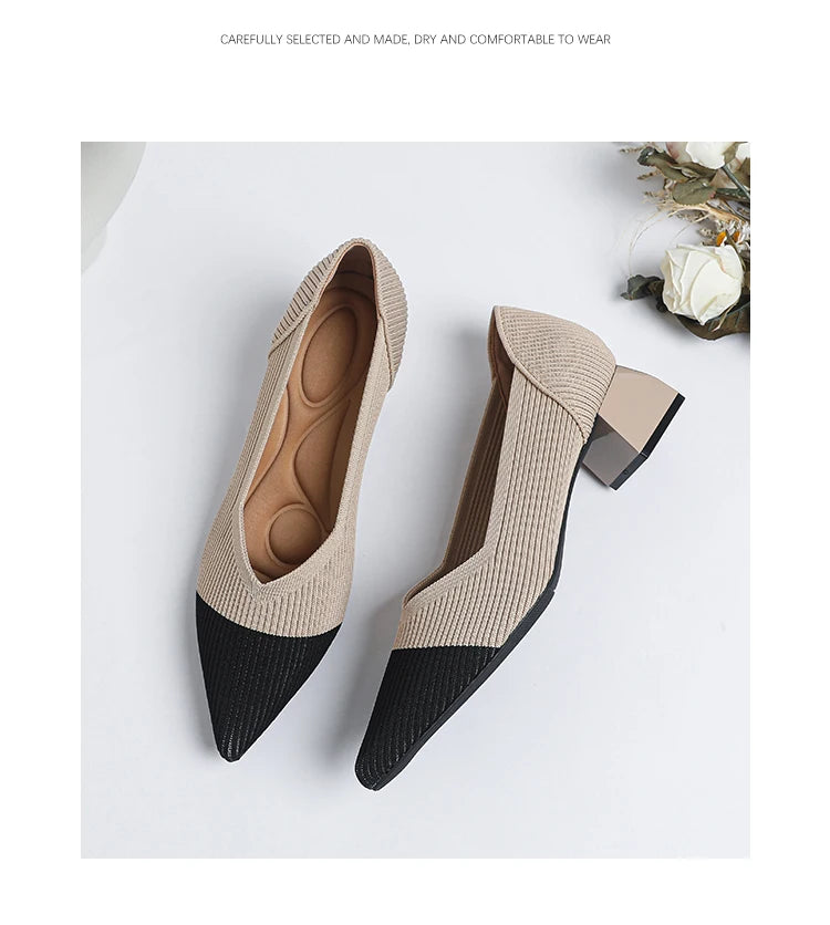 2026 New Women's High Heels Large 42/43 Fashion Pointed Anti slip Rubber Bottom Knitted Breathable Shoes