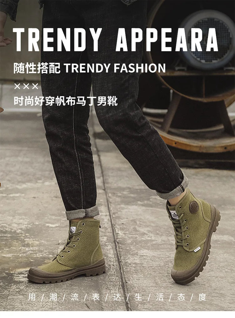 Canvas Shoes Men Boots Leisure High Top Ankle Boots Male Flat Footwear Military Boots Couple Shoes Casual Spring Autumn Boots