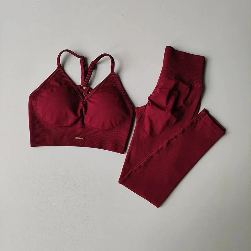 Seamless Yoga Set Padded Push Up Bra High Waist Butt Lift Leggings Breathable Gym Workout Suit
